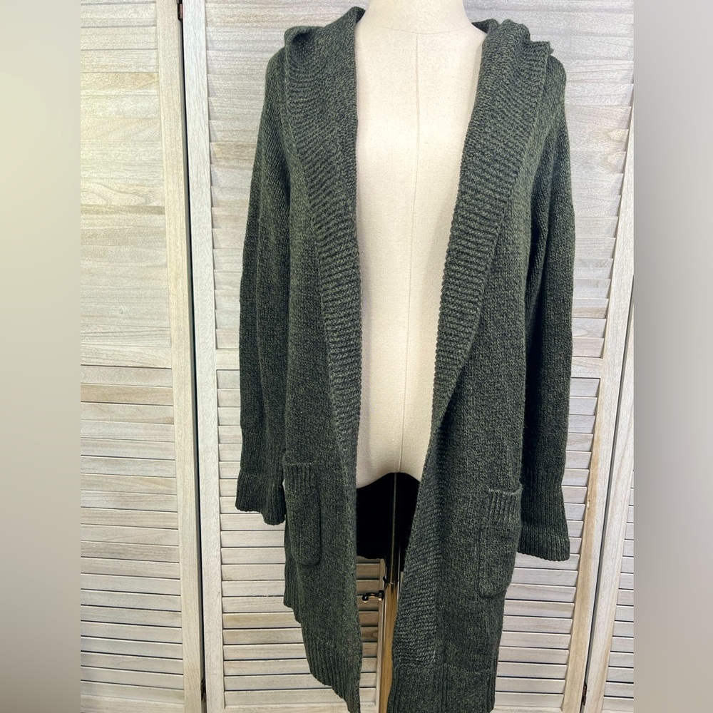 TORRID Olive Green Marled Woolen Long Sleeve Hooded Open Front Cozy Cardigan-0X